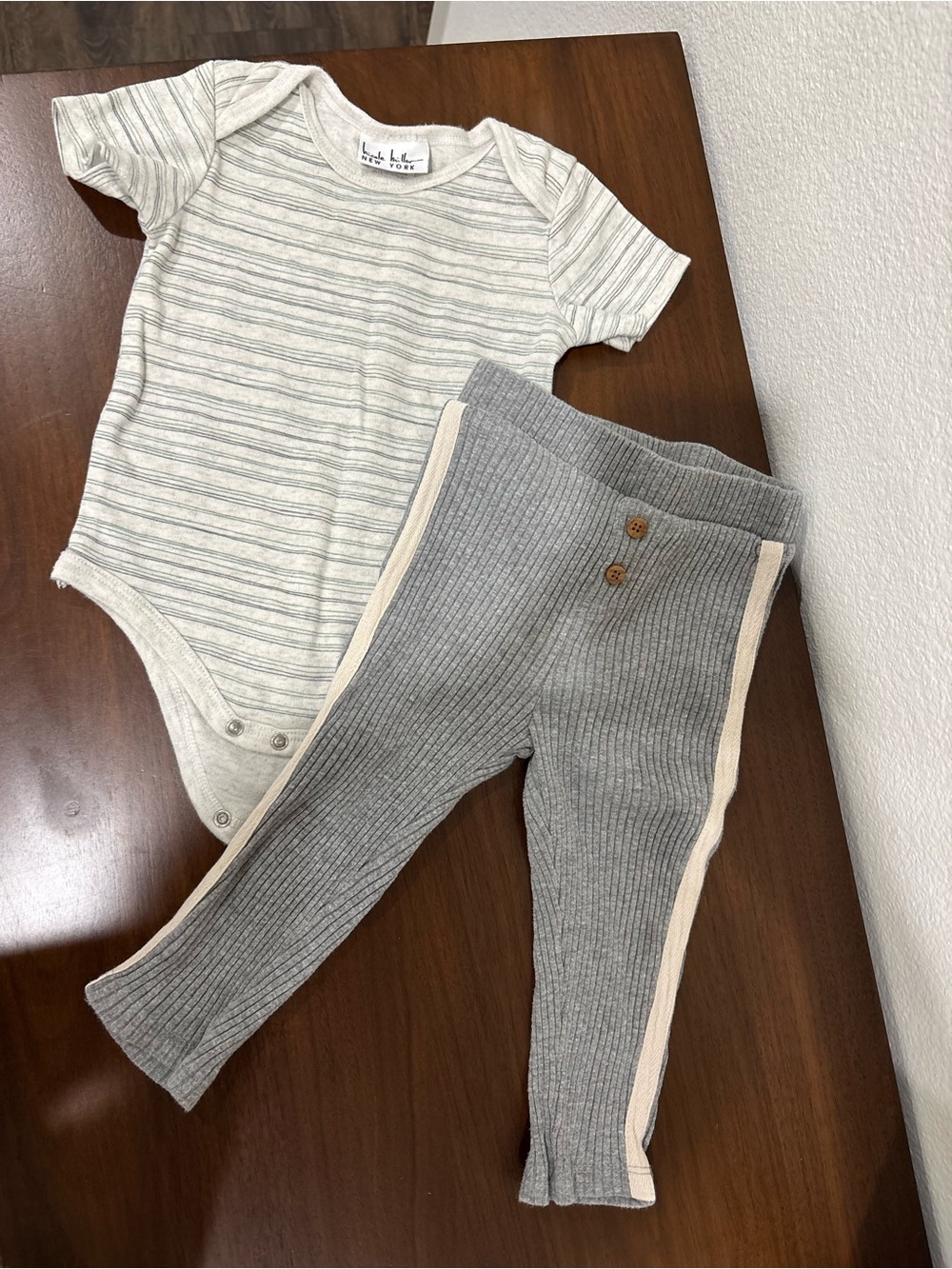 Baby Grey Ribbed Leggings and bodysuit set